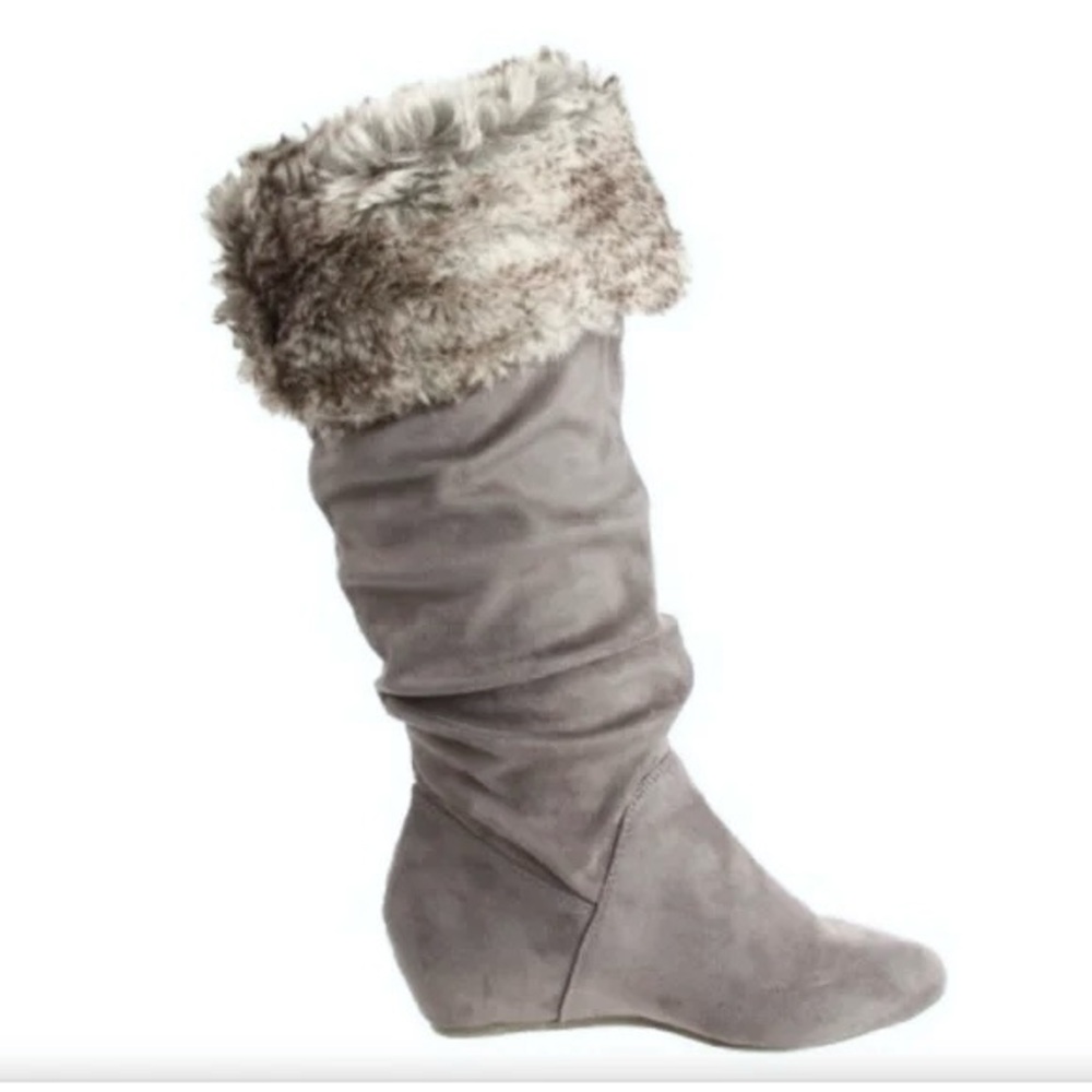 Report Gray Fur Wedge Boots